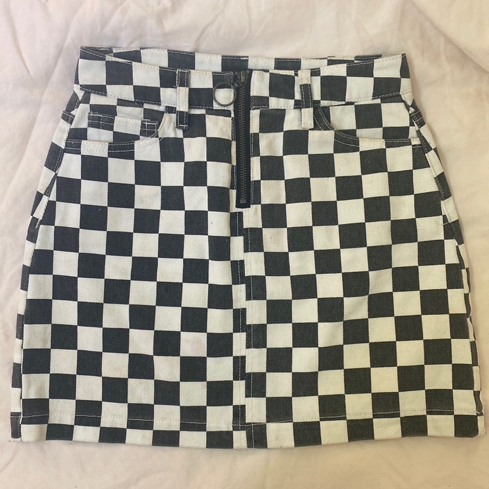 Checkered denim skirt
